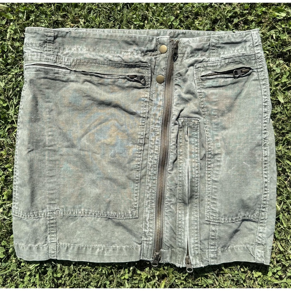 Free People Skirt Womens 4 Green Cargo Mini Zip Front Pockets Cotton Twill